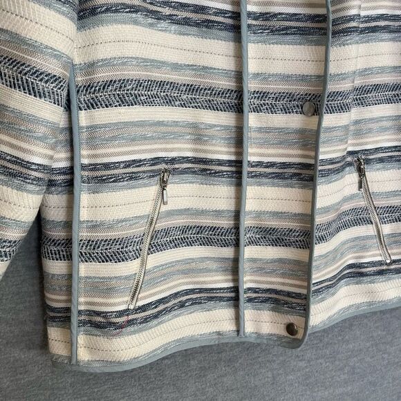 Chico's Striped Moto Jacket Womens XL 3 Tapestry Textured Zip Jacket Blue Silver - Picture 3 of 14